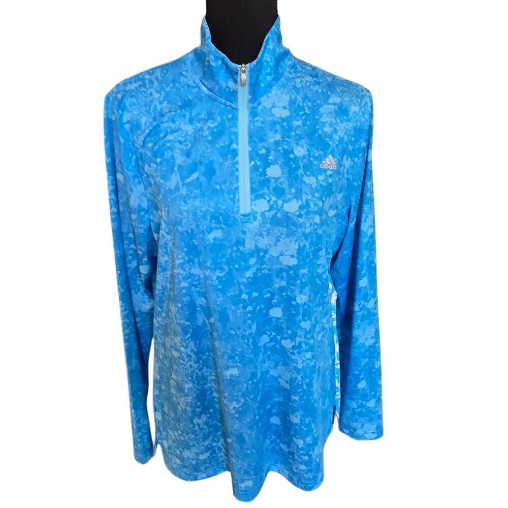 Adidas Womens Abstract Ultimate365 Tour Long Sleeve 1/4 Zip Golf Top Blue Large